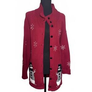 Vintage Mandal Bay Snowman Embroidered Cardigan Sweater XL
